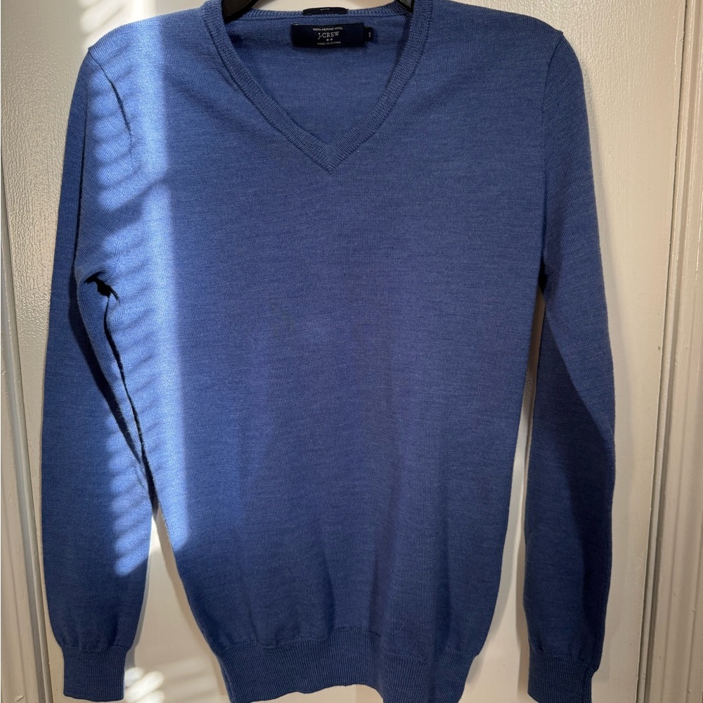 J.Crew 100% Merino Wool V-Neck Sweater – Blue – Slim Fit – XS